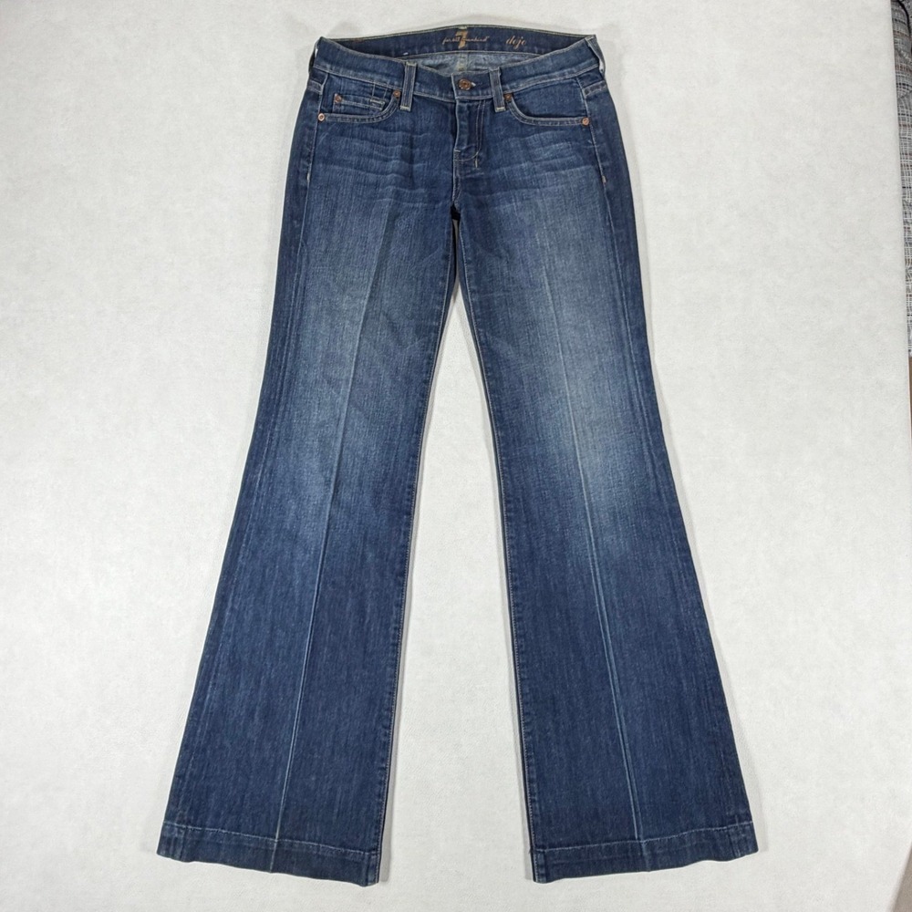 7 For All Mankind Dojo Wide Leg Flare Jeans Pants Dark Wash USA Made Size 25